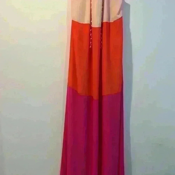 Aakaa size medium color block halter maxi dress cream pink orange - Picture 3 of 5